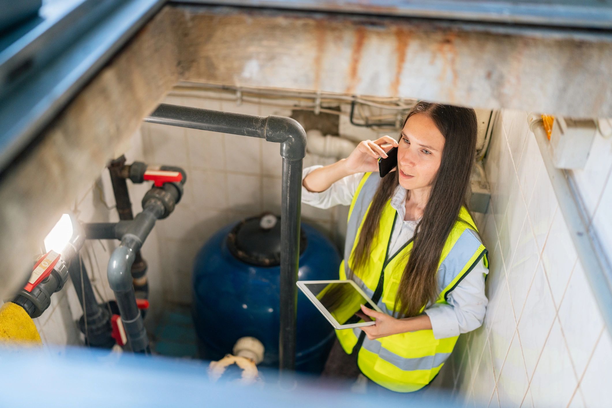 pool technician repairing equipment