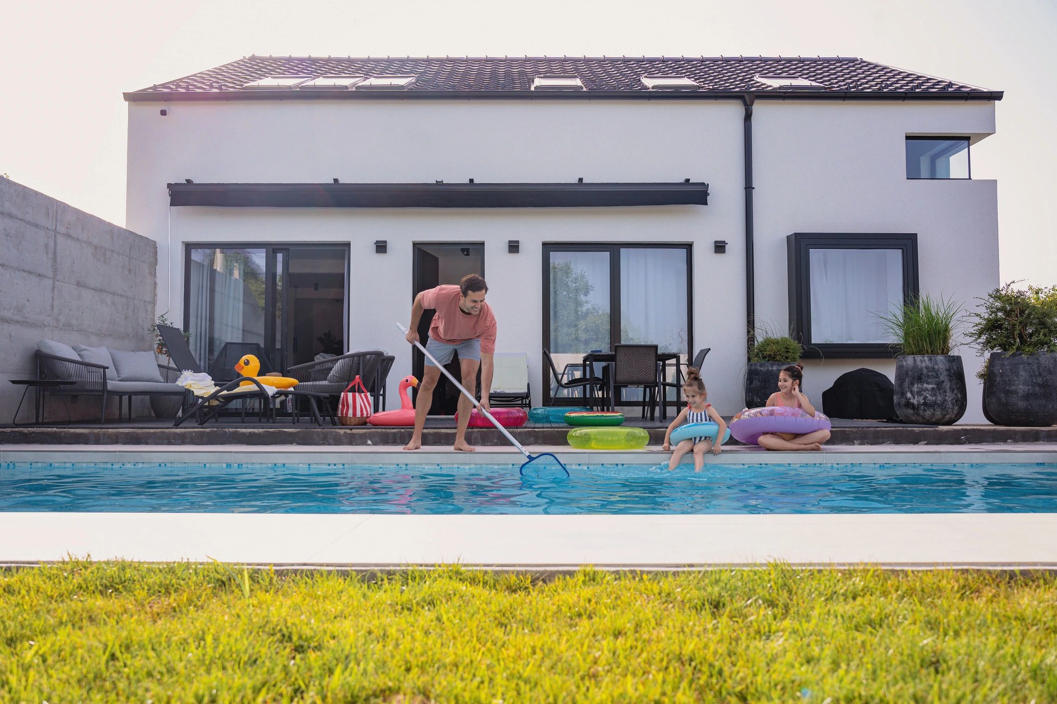 professional pool service team outdoors